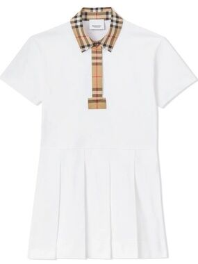 Burberry White Polo Dress with Vintage Check Trim